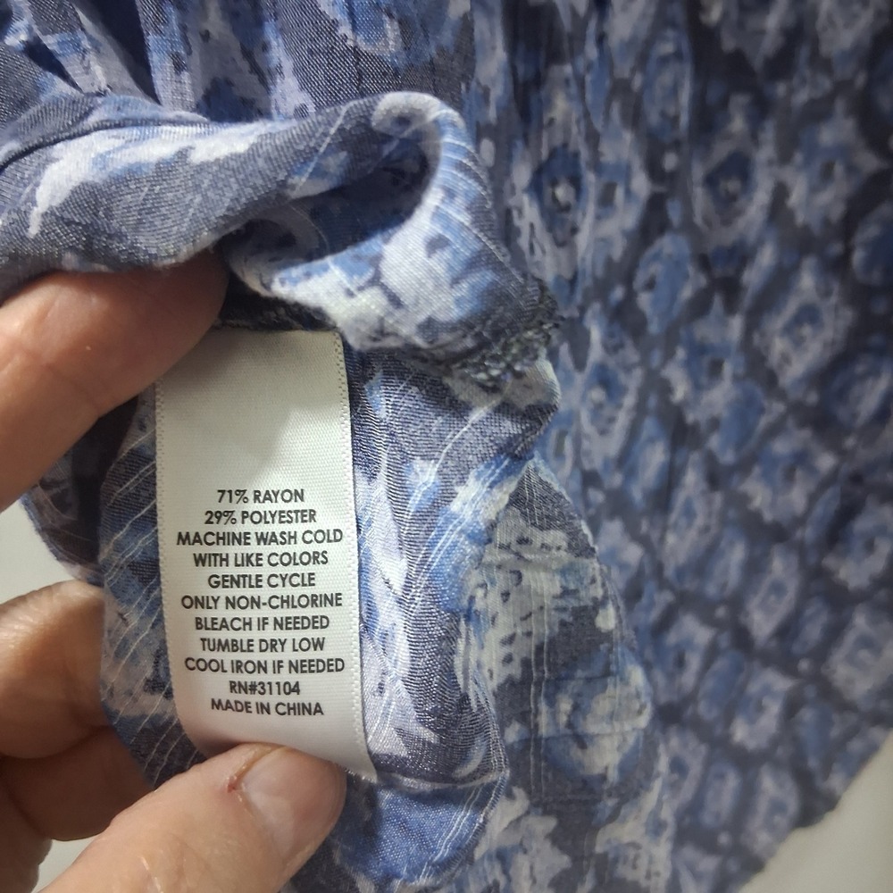 Kim‎ Rogers Blue Paisley Print Roll Tab Sleeve Small Casual Blouse Top - Picture 4 of 7